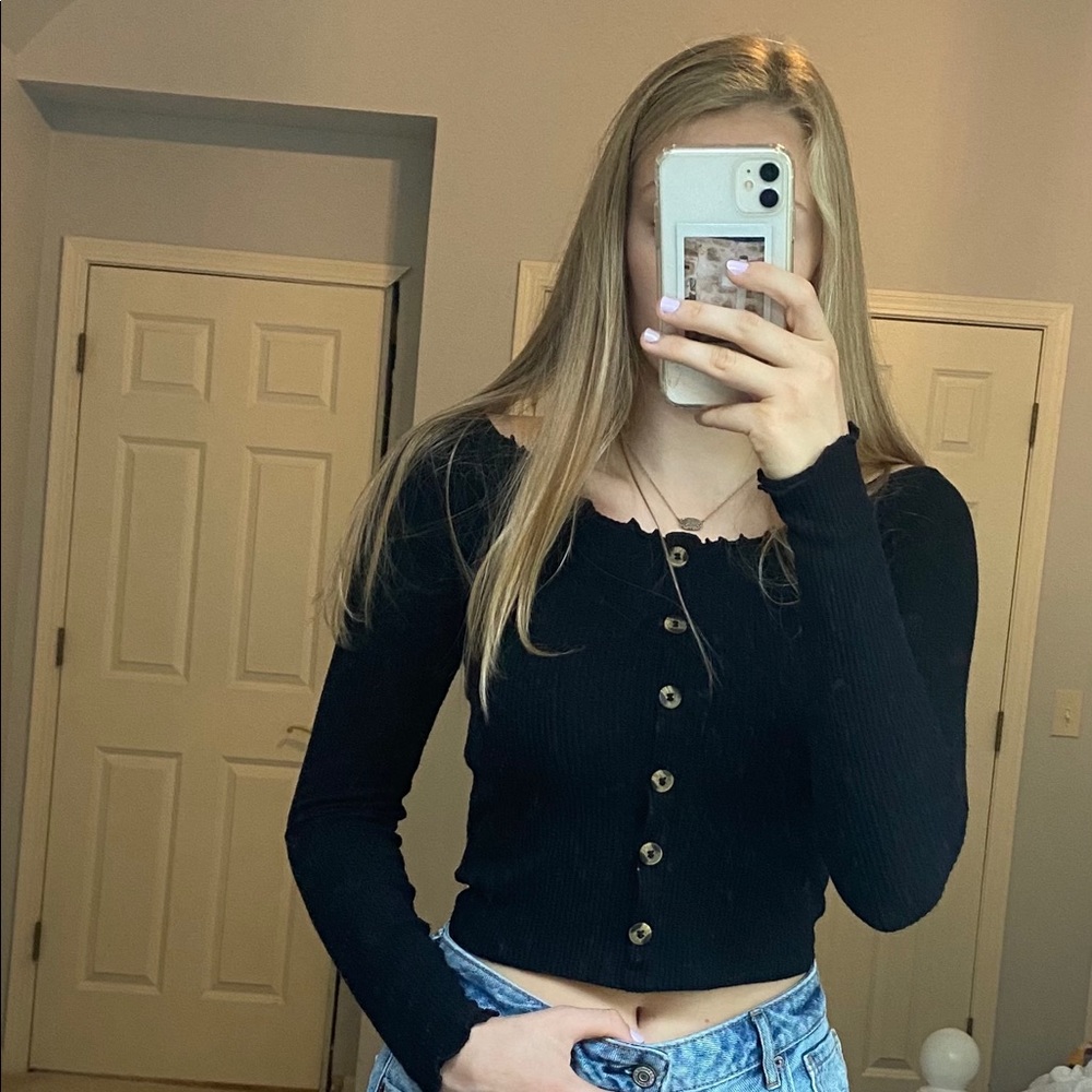 Ribbed Lettuce Trim Top~American Eagle~Size S